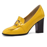 ASILETO 2022 Women Pumps Square Toe Block Heel Slip-on Shallow Metal Decoration Large Size 32-50 Office Lady Black Green S3957