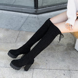 Comemore Tight Knight Boots Suede High Heels Thick-soled Stretch Long Boot for Women Trend Plush Warm 2023 New Winter Knee Botas