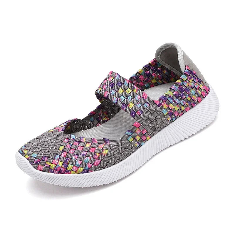 Womens Flats Shoes Summer Sneakers Breath Woven Casual Loafers Soft Walking Shoes Women Tenis Big Size 35-42 Zapatos De Mujer