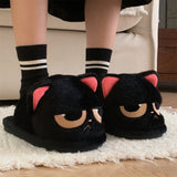 Cute Black Cat Cotton Home Slippers For Men And Women 2024 Winter Cute And Anti Slip Warm Indoor Household Slippers For Couple