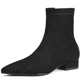 Suede Leather Women's Ankle Boots Elegant Point Toe Brown Black Short Boot Autumn Winter Shoes 2024 Western Brand Designer