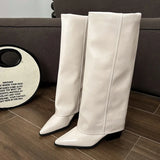 Bottes hautes en cuir épais pour femmes, chaussures à talons hauts et bout pointu, bottes Chelsea tendance, nouvelles escarpins, style gladiateur de neige