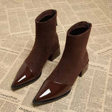 Ankle Boots Women Chunky Mid Heels Suede Shoes Woman Pointed Toe 2024 Trend Winter New Goth Walking Snow Chelsea Botas De Mujer