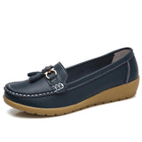 Women Flats Fashion Wedge Genuine Leather Ballerina Shoes Women Slip On Nurse Shoes Moccasins Breathable Shoes Female Plus Size