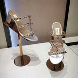 luxury women's shoes Gladiator shoes woman 2024 trend For Women's Sandals Summer Slippers Chunky Heel Leather Rivets High heels