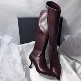 Winter Neue Baumwollstiefel mit dünnem Absatz Damenmode mit spitzem seitlichem Reißverschluss, rutschfest, verschleißfest, hohe Stiefel