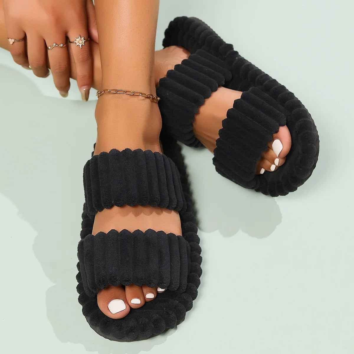 Women's Bow knot Slippers Four Seasons Home Shoes Indoor Corduroy Soft Leisure Comfortable Living Room Non slip Flip flop ﻿
