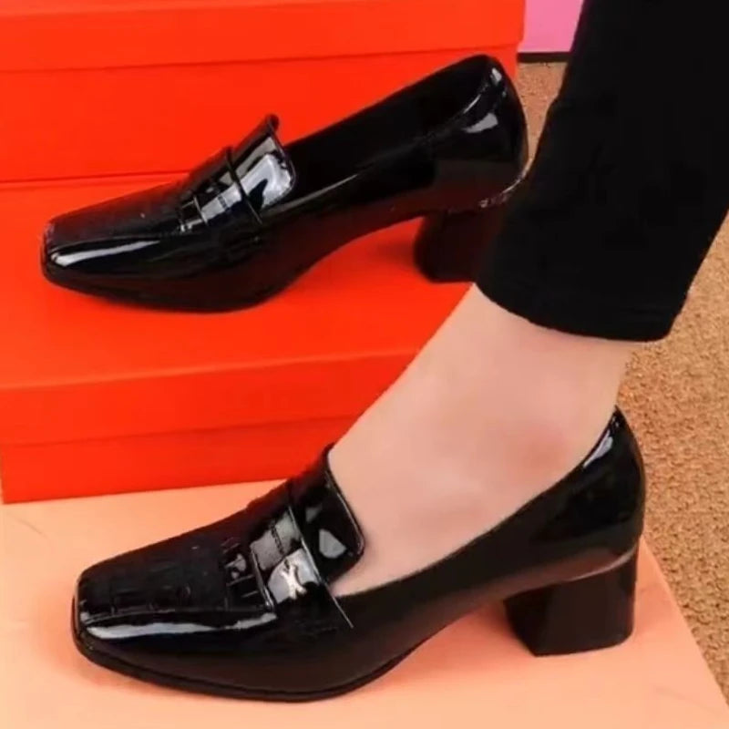 Women's Square Head High Heels Spring Autumn British Style Fashion Solid Colour Work Shoes Party Office Pumps Tacones De Mujer
