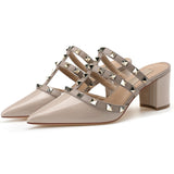 【Measure your feet length before order】Gladiator Women Thick High Heel Sandal Rivet Pointy Toe Fashion Prom Dress Shoe 68-CHC-33