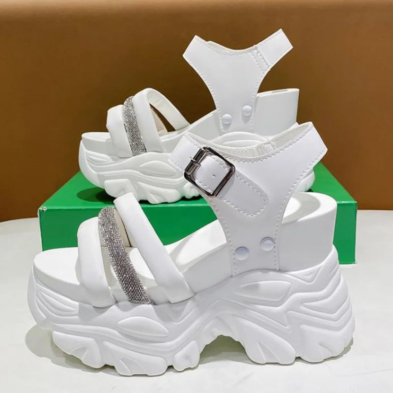 New Chunky Platform Sandals Women High Heels Sexy Open-toed Sandals Wedge Bling Sneakers 10CM Ladies Beach Summer Sandalias