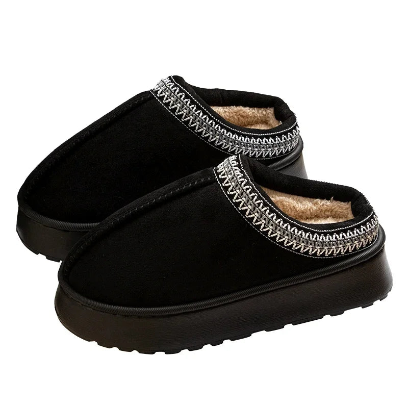 NEW Winter Woman Slippers Plush Interior Anti Slip Sole Thick Bottom Embroider Fashion  Warm Slippers Use Indoor Outdoor