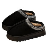 NEW Winter Woman Slippers Plush Interior Anti Slip Sole Thick Bottom Embroider Fashion  Warm Slippers Use Indoor Outdoor