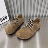 Retro flat lace-up big head woman 2024 spring and autumn puff shoes match flat casual women's single shoes