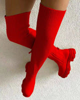 Bottes au-dessus du genou pour femmes, talons épais, coupe ajustée, bottes d'hiver en velours extensible, talons hauts, bottes en daim grande taille Botas Mujer