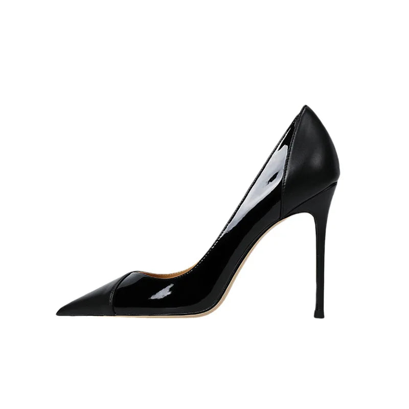 Naked high heels for women new models for socialites color blocked French style queen pointed single shoes for women, slim heels