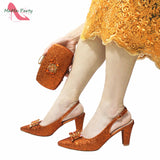 Fuchsia Color Italian Classics Design African Women Shoes and Bag Set High Quality with Shinning Crystal for Wedding Party