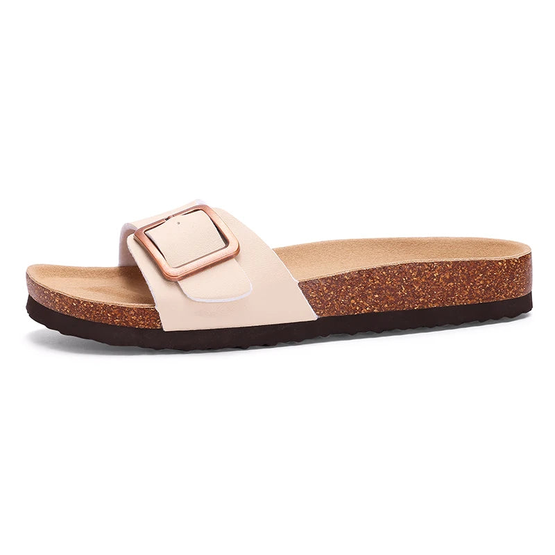 Kidmi Women Clogs Slippers Summer Clogs Flat Sandals Cork Mules Beach Slides With Double Buckle 2024 Outdoor Women Flat Sandals