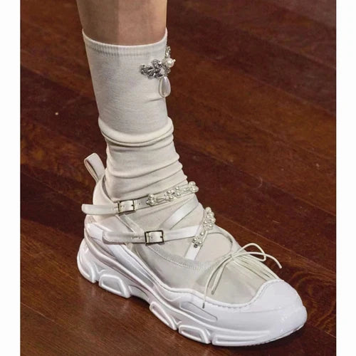 2023 spring and autumn women's low heels Korean style pearl chain party and work wear mary jane flats Ladies' casual boat shoes