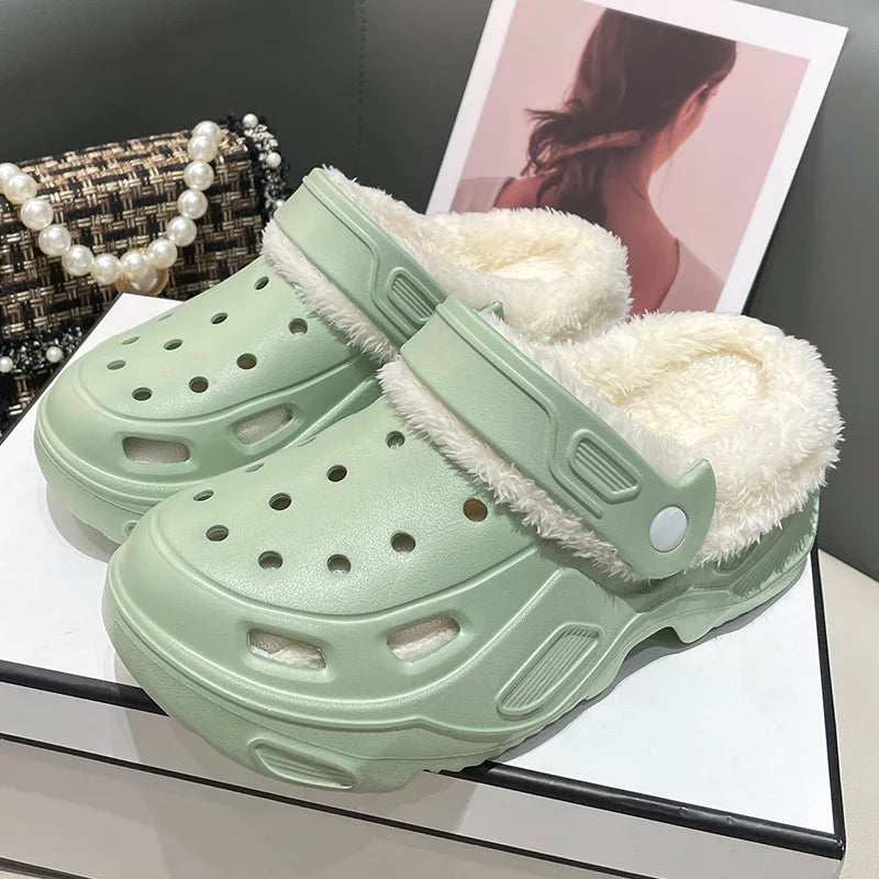 Dickbesohlte Lochschuhe Wintersamt Damenmode Oberbekleidung Abnehmbare Baumwollpantoffeln Warme und rutschfeste Hausschuhe