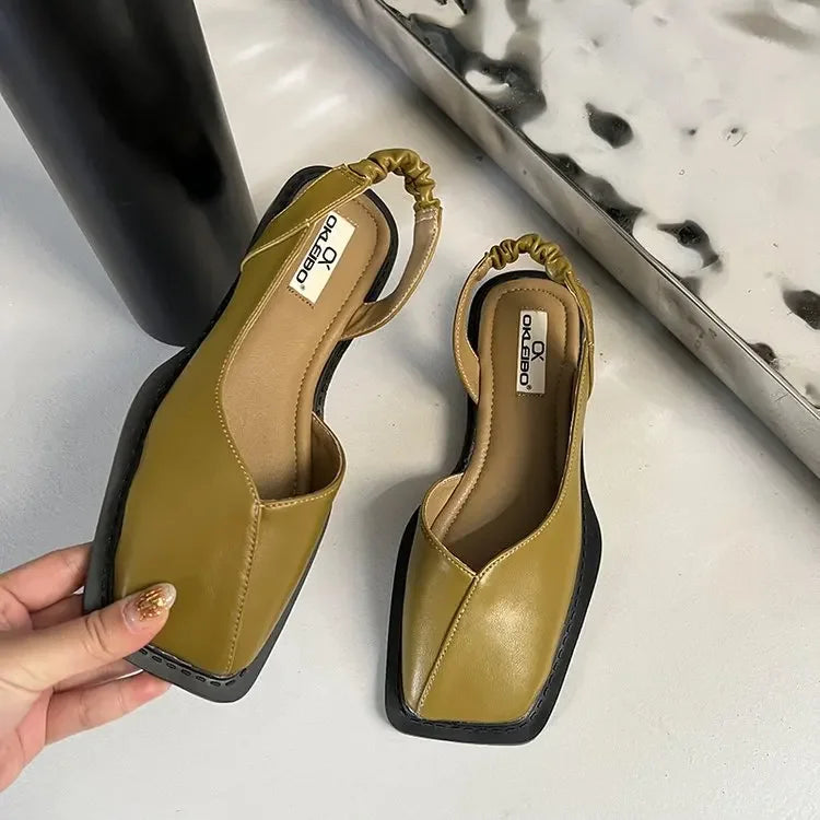 Sandales élégantes pour femmes, chaussures de soirée peu profondes à talons plats et bande élastique, bout carré, pointures 35 à 40, été 2023
