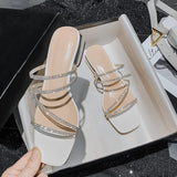 2023 Summer High Heel women's sandals Fashion Strappy Rhinestones design Princess girls shoes Large size slippers