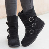 Schuhe für Damen, warme Schneestiefel, flach, Plüsch, lässige Damenschuhe, Herbstschnalle, weibliche Stiefel mit mittlerer Wade, Übergröße 35-43, Stiefel Damen