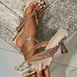 Eilyken – Chaussons carrés à talons bas et fins pour femmes, sandales en cristal, chaussures de soirée d'été