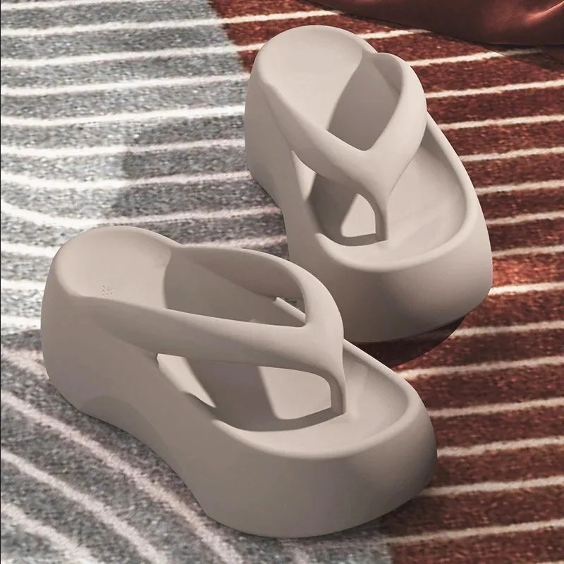 Chaussons à semelles épaisses de 7,0 cm, hauteur surélevée, pour femmes, à porter à l'extérieur, pour l'été 2024, pour la maison, la plage
