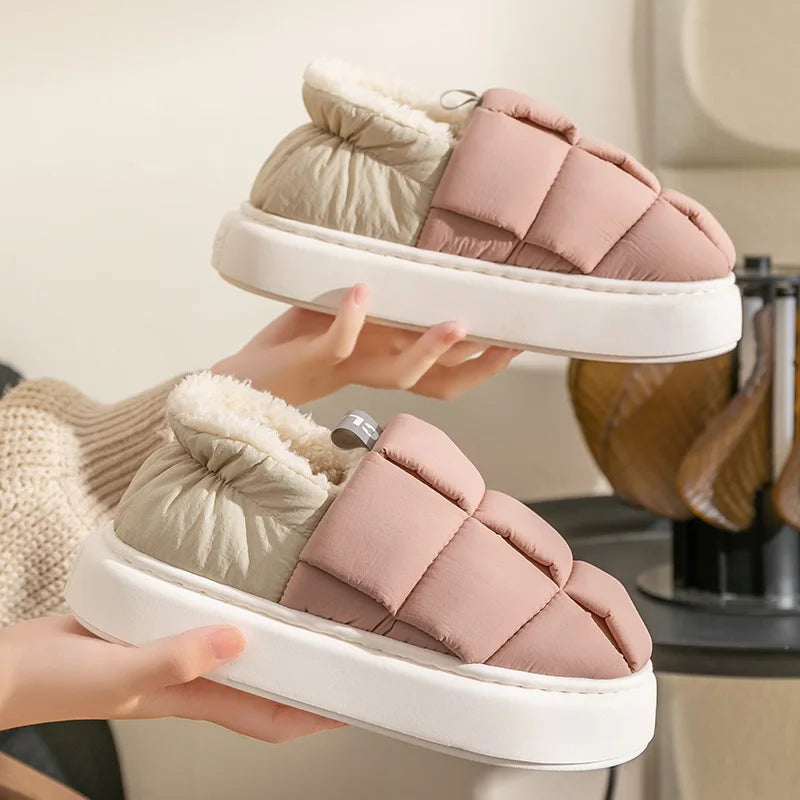 Evshine Winter Toast Women Slippers Warm Plush Cotton Slippers Indoor Home Non-Slip Thick Sole Furry Shoes For Couples New 2022