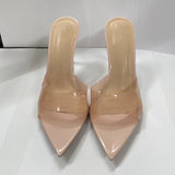 Neue Sommer-Sandalen für Damen mit hohen Absätzen, einfache, transparente Hausschuhe mit hohen Absätzen, Stiletto-Spitze, offene Hausschuhe, Pantoletten