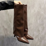Bottes hautes en cuir épais pour femmes, chaussures à talons hauts et bout pointu, bottes Chelsea tendance, nouvelles escarpins, style gladiateur de neige