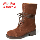 JOZHAMTA Taille 34-42 Femmes Bottines Hautes En Cuir Véritable À Lacets Talons Épais Chaussures Automne Hiver Plateforme Chelsea Bottines Courtes