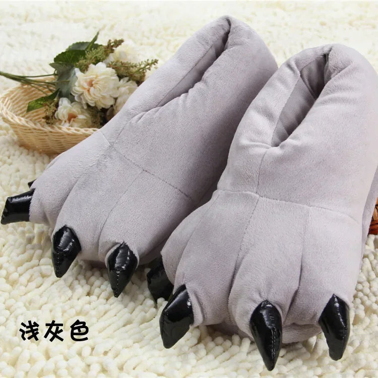 Cute Plush Toy Slippers Winter Animal Pajamas Stitch Tiger Dinosaur Paw Cartoon Warm Home Slippers Women Winter