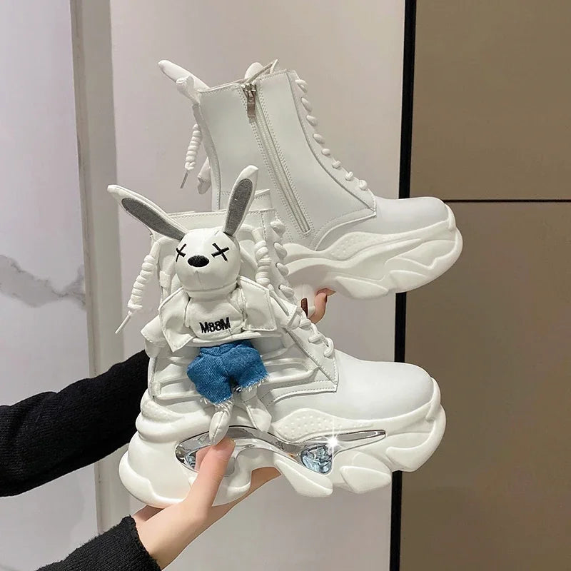Women's Thick-soled Boots Wedge Heel Lace-up Decorative Women's Shoes Fashion Winter Women's Boots Vulcanized shoes Modern Boots