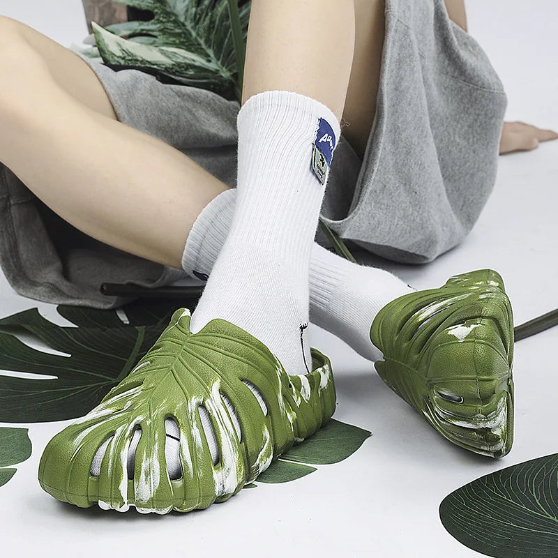 Summer Eva Soft Flip Funny Leaf Shape Unisex Slippers For Men And Women To Outdoor Beach Bathroom Forest Camping Quick Drying