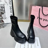 New Women Shoes Fashion Back Zippers High Platform Thick Sole Shoe Ladies Elegant Short Bootties Lady Winter Punk Short Boots