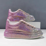Chaussures de sport à semelles épaisses et dégradées de couleurs, blanches et diamants, de luxe, de créateur, plates et décontractées, nouvelle collection automne 2024