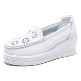 GKTINOO New Women's Genuine Leather Sneakers Platform Shoes Wedges White Lady Casual Shoes Swing mother Shoes Size 34-40
