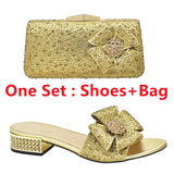 Italian Shoes and Bags Matching Set Decorated with Rhinestone Shoes for Women 2024 Designer Luxury Low Heels Slip On Party Pumps