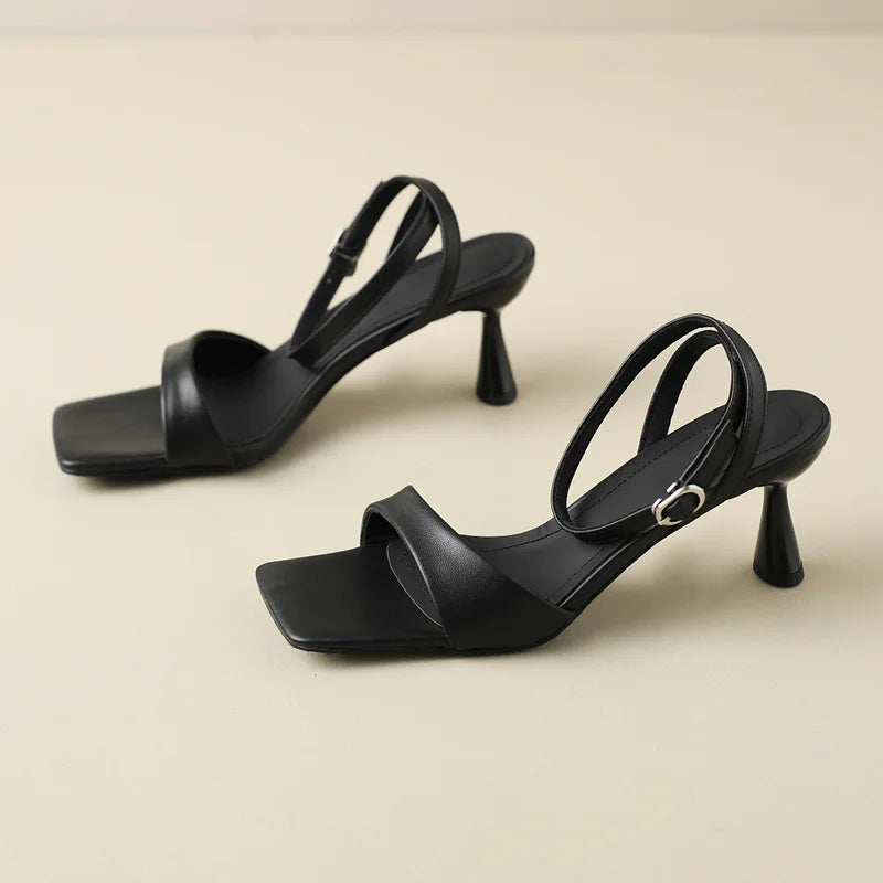 FEDONAS Summer Thin High Heels Women Sandals Concise Elegant Genuine Leather Party Office Lady Ankle Strap Shoes Woman Basic New
