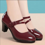 Cresfimix Women Cute Round Toe Black Patent Leather Height Increased Heel Shoes Lady Casual Street Spring Autumn Heel Shoes A818
