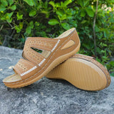 Cool slippers for women with sloping heels and fish mouth thick soles, available in multiple colors with embroidered sandals for