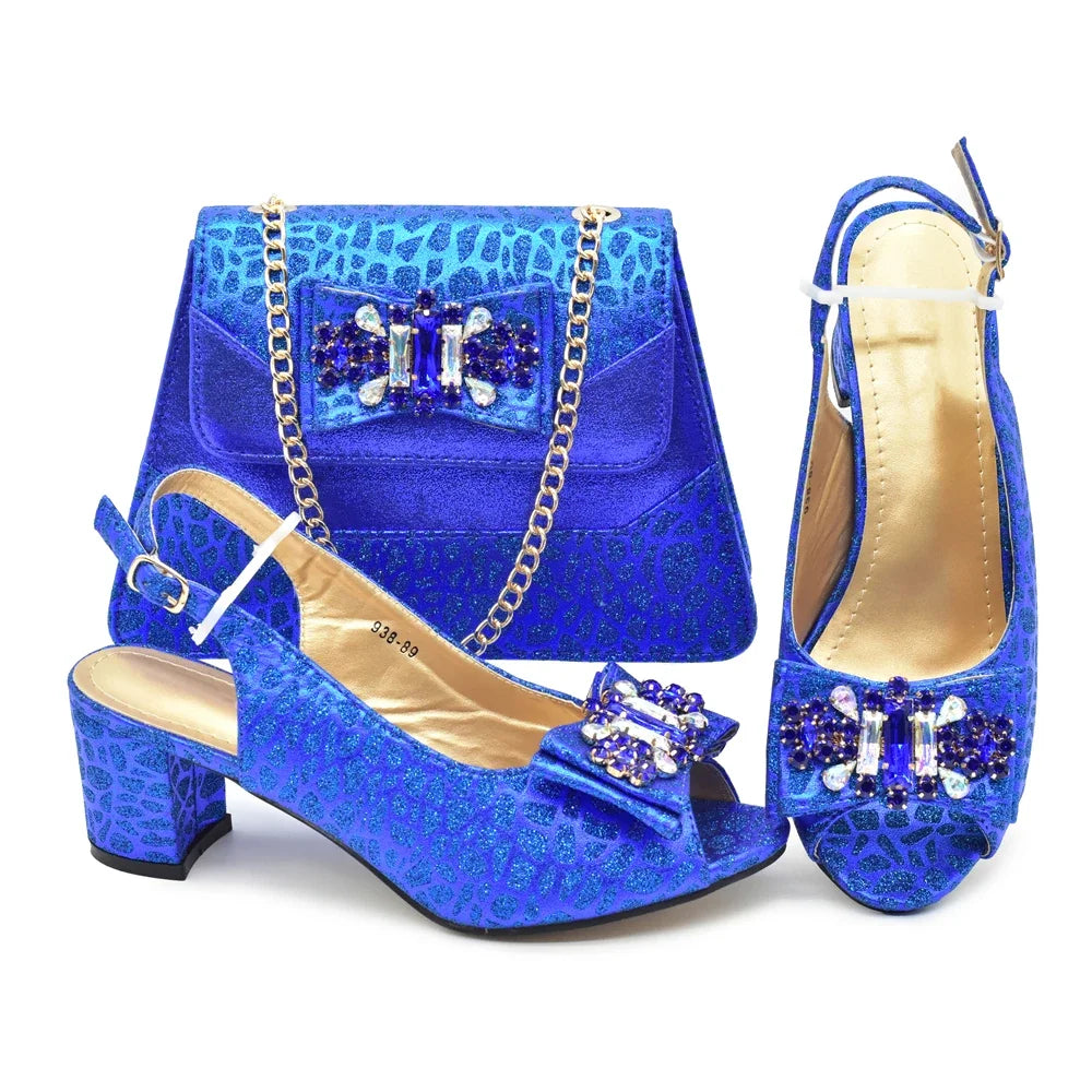 Neues Design Italienische Schuhe und Tasche für Party 2024 Rot Farbe Strass Elegante Frau Peep Toe High Heels Italien Schuh und Tasche Set