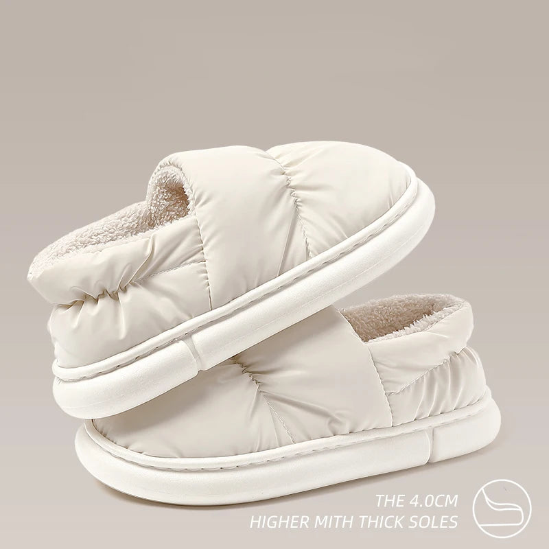 Cotton slippers for women in autumn and winter with added velvet for indoor home insulation and thick soled confinement shoes