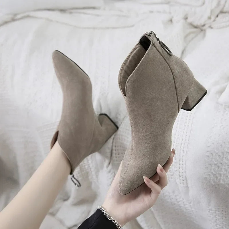 2023Ankle Boots for Women  Autumn Pointed Toe Zipper Chunky Low Heel Short Boot Fashion Female Casual Shoes Botas De Mujer