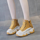 Women  The New  Platform Sneakers Black Shoes Spring Autumn Genuine Leather Trainers Keep Warm Fashion Boots Winter Booties