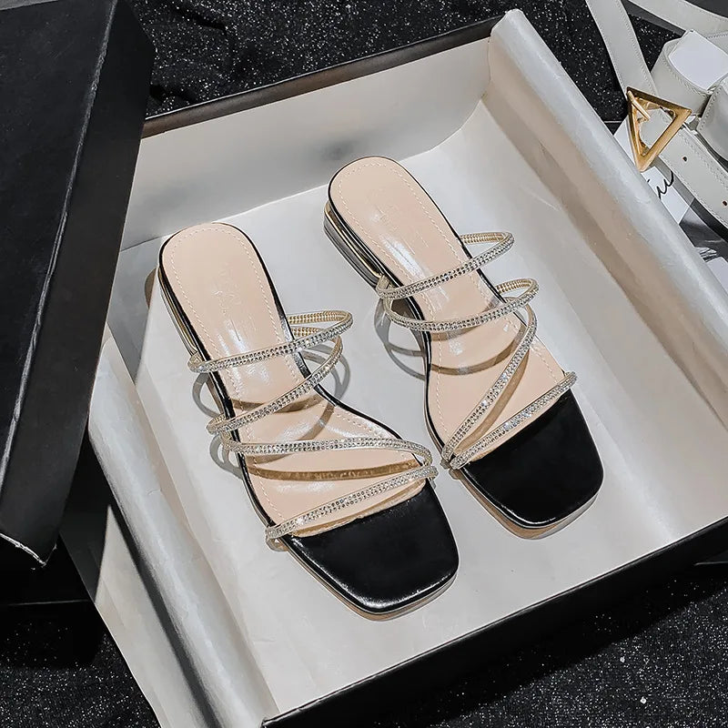 2023 Summer High Heel women's sandals Fashion Strappy Rhinestones design Princess girls shoes Large size slippers