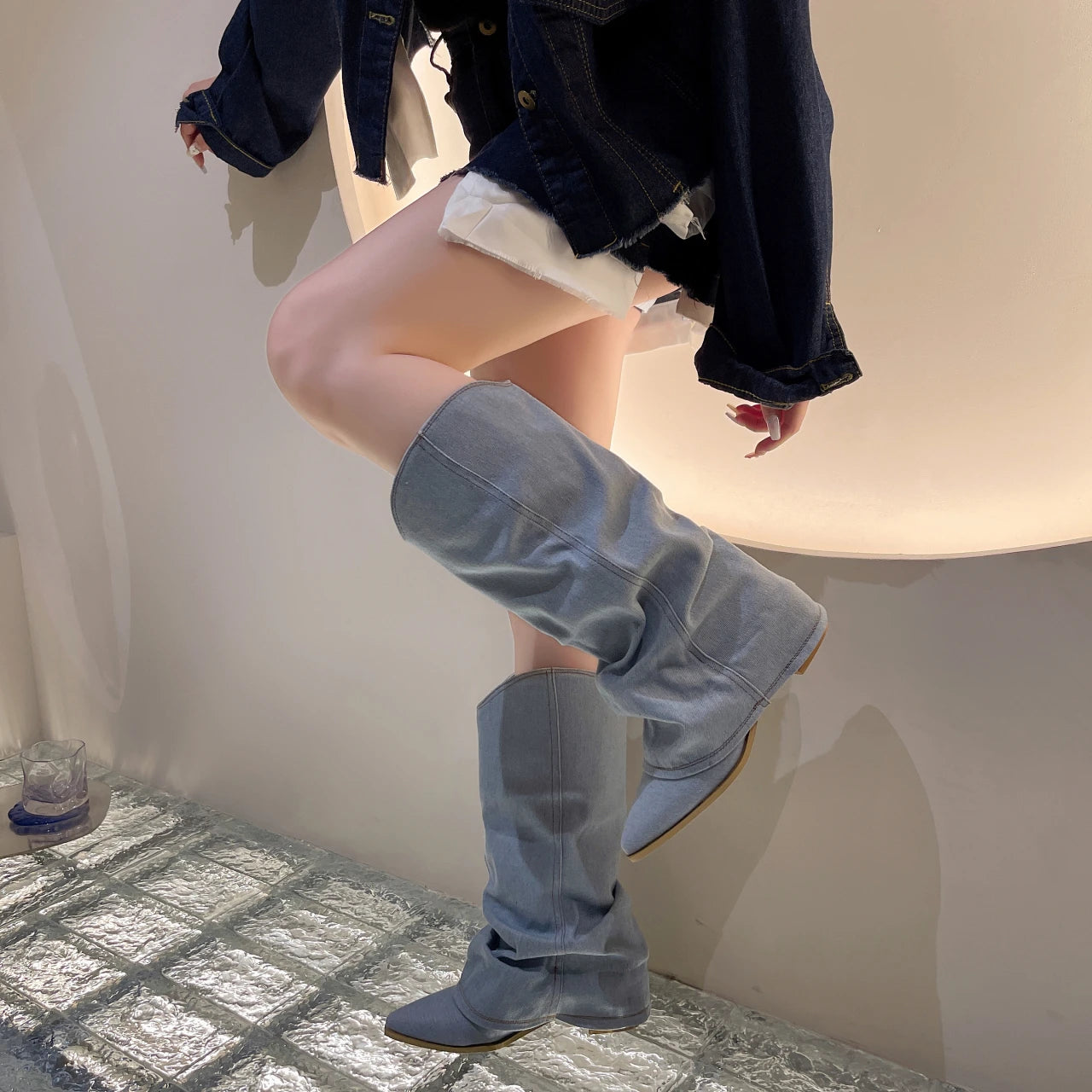 2023 New Knee High Knight Boots Pointed Toe Chelsea Boots Women Shoes Autumn Winter Brand Gladiator Goth Snow Motorcycle Boots