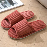 2024 women's new fashionable and minimalist one word slippers for indoor and home couples with striped open toe cotton slippers