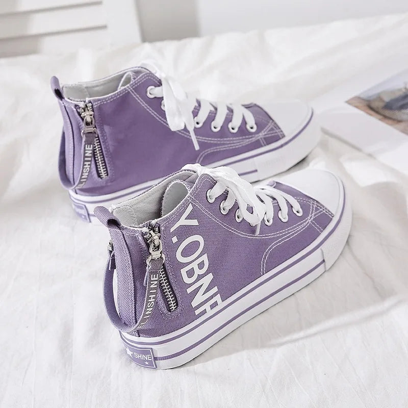 Chaussures montantes en toile Design Sense, nouvelles chaussures polyvalentes d'automne 2023, chaussures simples à fermeture éclair latérale pour femmes, chaussures de créateur pour femmes